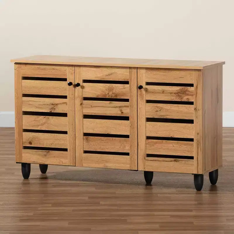 Meuble à 3 portes en bois Chêne marron/noir - : Style nautique, 6 étagères fixes, Structure en bois