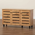 Meuble à 3 portes en bois Chêne marron/noir - : Style nautique, 6 étagères fixes, Structure en bois
