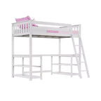 Lit superposé mezzanine double, lit mezzanine en bois massif avec bureau et étagères de rangement pour enfants