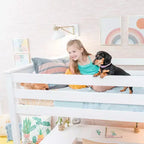 Lit superposé mezzanine double, lit mezzanine en bois massif avec bureau et étagères de rangement pour enfants