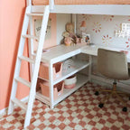 Lit superposé mezzanine double, lit mezzanine en bois massif avec bureau et étagères de rangement pour enfants