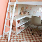 Lit superposé mezzanine double, lit mezzanine en bois massif avec bureau et étagères de rangement pour enfants