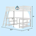 Lit superposé mezzanine double, lit mezzanine en bois massif avec bureau et étagères de rangement pour enfants