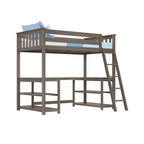 Lit superposé mezzanine double, lit mezzanine en bois massif avec bureau et étagères de rangement pour enfants