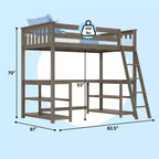 Lit superposé mezzanine double, lit mezzanine en bois massif avec bureau et étagères de rangement pour enfants