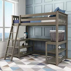 Max & Lily Twin Loft Bed, Solid Wood Loft Bed with Desk and Storage Shelves for Kids