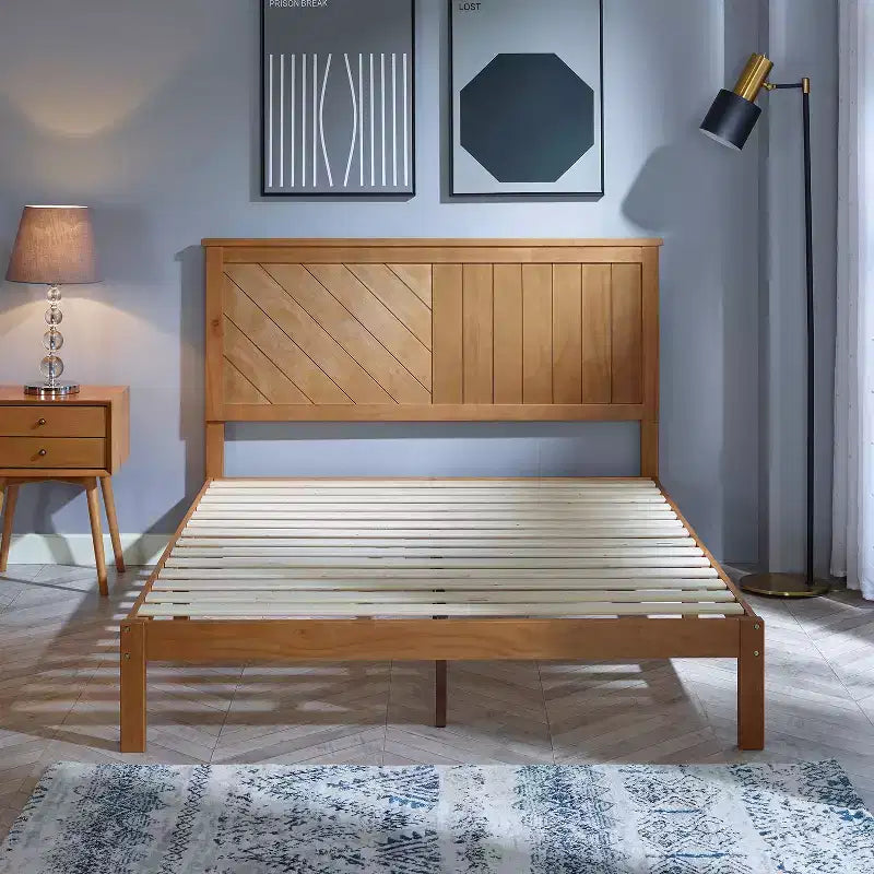 Cadre de lit plateforme en bois massif de 30 cm avec lattes en bois, grand lit