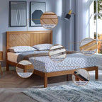 Cadre de lit plateforme en bois massif de 30 cm avec lattes en bois, grand lit