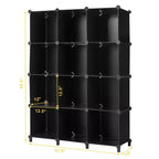 Organisateur de rangement 12 cubes, unités de rangement en plastique avec cadre en acier noir