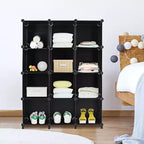 Organisateur de rangement 12 cubes, unités de rangement en plastique avec cadre en acier noir