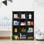 Organisateur de rangement 12 cubes, unités de rangement en plastique avec cadre en acier noir