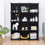 Organisateur de rangement 12 cubes, unités de rangement en plastique avec cadre en acier noir