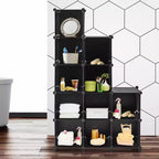 Organisateur de rangement 12 cubes, unités de rangement en plastique avec cadre en acier noir