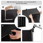 Organisateur de rangement 12 cubes, unités de rangement en plastique avec cadre en acier noir