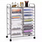 Chariot de rangement roulant à 15 tiroirs pour art et artisanat, outils, papier de scrapbooking, organisateur de bureau et d'école, transparent