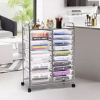 Chariot de rangement roulant à 15 tiroirs pour art et artisanat, outils, papier de scrapbooking, organisateur de bureau et d'école, transparent