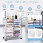Chariot de rangement roulant à 15 tiroirs pour art et artisanat, outils, papier de scrapbooking, organisateur de bureau et d'école, transparent