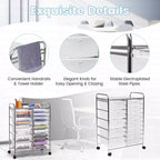 Chariot de rangement roulant à 15 tiroirs pour art et artisanat, outils, papier de scrapbooking, organisateur de bureau et d'école, transparent