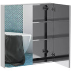 kleankin Bathroom Mirrored Cabinet, 24x26 Stainless Steel Frame Medicine Cabinet, Wall-Mounted Storage Organizer with Double Doors, Silver