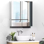 Armoire de toilette avec miroir, 24x26 pouces, en acier inoxydable, meuble de rangement mural avec portes doubles, argenté