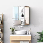 Armoire de toilette avec miroir, 24x26 pouces, en acier inoxydable, meuble de rangement mural avec portes doubles, argenté