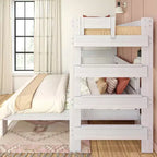 Lit superposé moderne en bois massif style ferme, lit superposé en L double au-dessus de la reine pour enfants