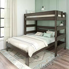 Max & Lily Solid Wood Modern Farmhouse Bunk Bed, L-Shaped Twin over Queen Bed Frame For Kids