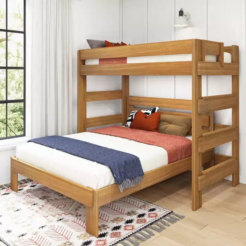 Lit superposé moderne en bois massif style ferme, lit superposé en L double au-dessus de la reine pour enfants