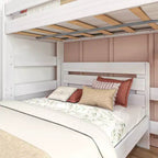 Lit superposé en bois massif, Lit superposé en L, deux places au-dessus d'un lit double, pour enfants, style ferme moderne