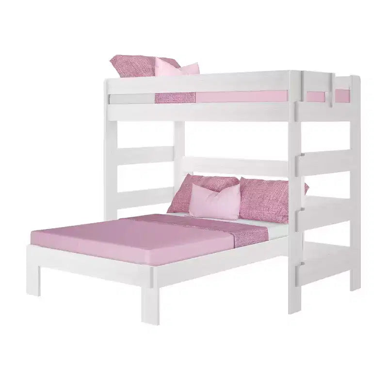 Lit superposé en bois massif, Lit superposé en L, deux places au-dessus d'un lit double, pour enfants, style ferme moderne