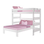 Lit superposé en bois massif, Lit superposé en L, deux places au-dessus d'un lit double, pour enfants, style ferme moderne