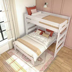 Lit superposé en bois massif, Lit superposé en L, deux places au-dessus d'un lit double, pour enfants, style ferme moderne