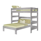 Lit superposé en bois massif, Lit superposé en L, deux places au-dessus d'un lit double, pour enfants, style ferme moderne