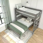 Lit superposé en bois massif, Lit superposé en L, deux places au-dessus d'un lit double, pour enfants, style ferme moderne