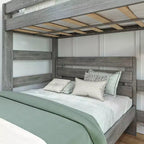 Lit superposé en bois massif, Lit superposé en L, deux places au-dessus d'un lit double, pour enfants, style ferme moderne