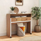 Bureau d'ordinateur roulant extensible de 39,5 pouces avec étagère pour moniteur, plateau à 2 niveaux et 2 tiroirs