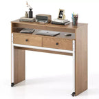 Bureau d'ordinateur roulant extensible de 39,5 pouces avec étagère pour moniteur, plateau à 2 niveaux et 2 tiroirs