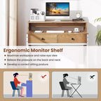 Bureau d'ordinateur roulant extensible de 39,5 pouces avec étagère pour moniteur, plateau à 2 niveaux et 2 tiroirs
